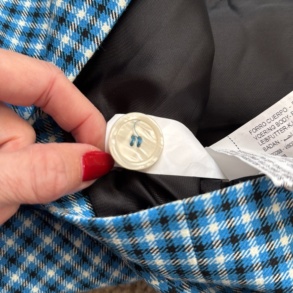 Zara Blogger Favorite Cropped Blue Plaid Blazer Women’s Size Medium - Picture 10 of 12